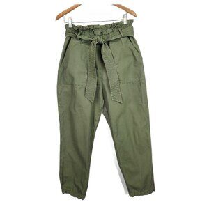 BB Dakota by Steve Madden  Paper Bag Waist Pants Green Size L Tie Cargo Pockets
